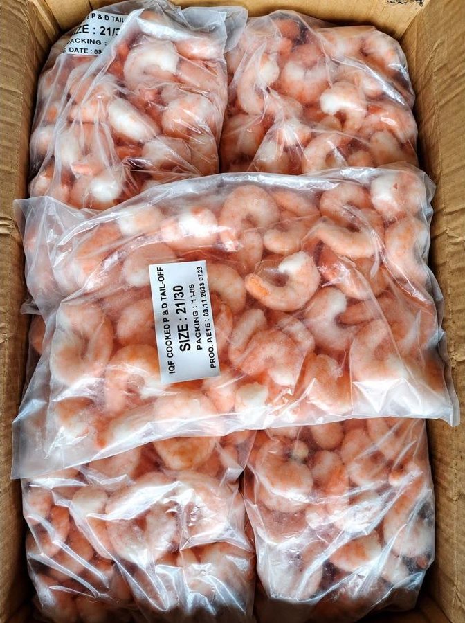 Udang vaname kupas beku dalam kemasan
